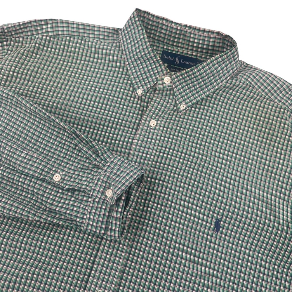 Ralph Lauren Mens 2XLT Green Plaid Button Down Shirt Cotton‎ Long Sleeve